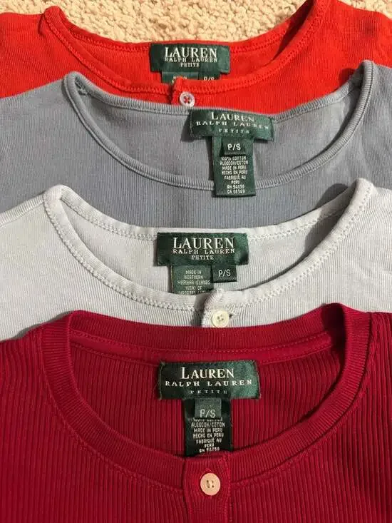 Lot of 4 Lauren Ralph Lauren Petite S Ribbed Henley Long Sleeve Tops - Picture 5 of 6